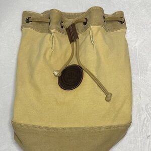 Life Is Good Mustard Canvas Bucket Bag with Leather Logo Patch